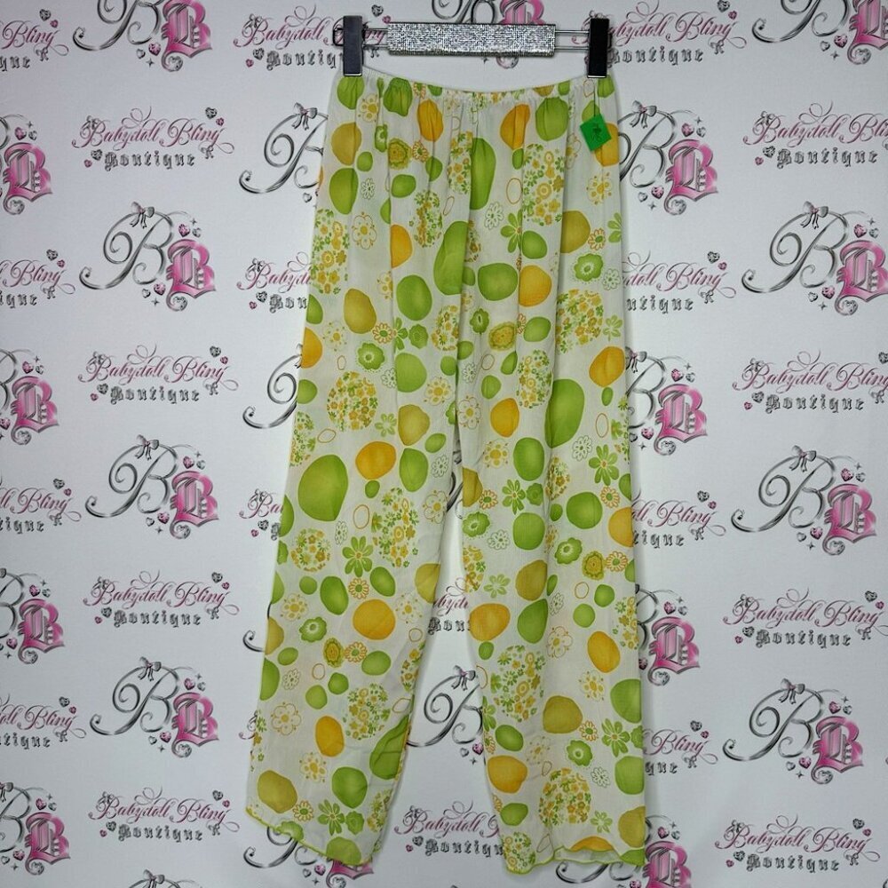 Pants sheer lightweight white yellow green dotted pocket on back coverup beach